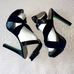 Lisa for Donald J Pliner Leather Heel Sandals in black and green